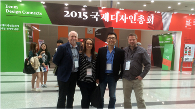(L to R) Prof. Thomas Garvey, MDes student Ellen Hrinivich, Prof. WonJoon Chung & Jed Looker at Eeum conference.
