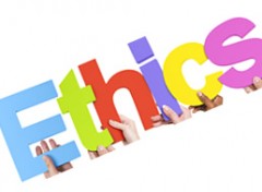 the word "ethics" in colorful letters